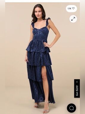 Lulu's Navy Blue Tiered Maxi Dress with Ruffle Straps